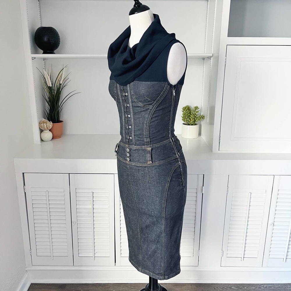 Vintage D&G Dolce & Gabbana Denim Fitted Bustier Dress Size XS - Picture 3 of 10